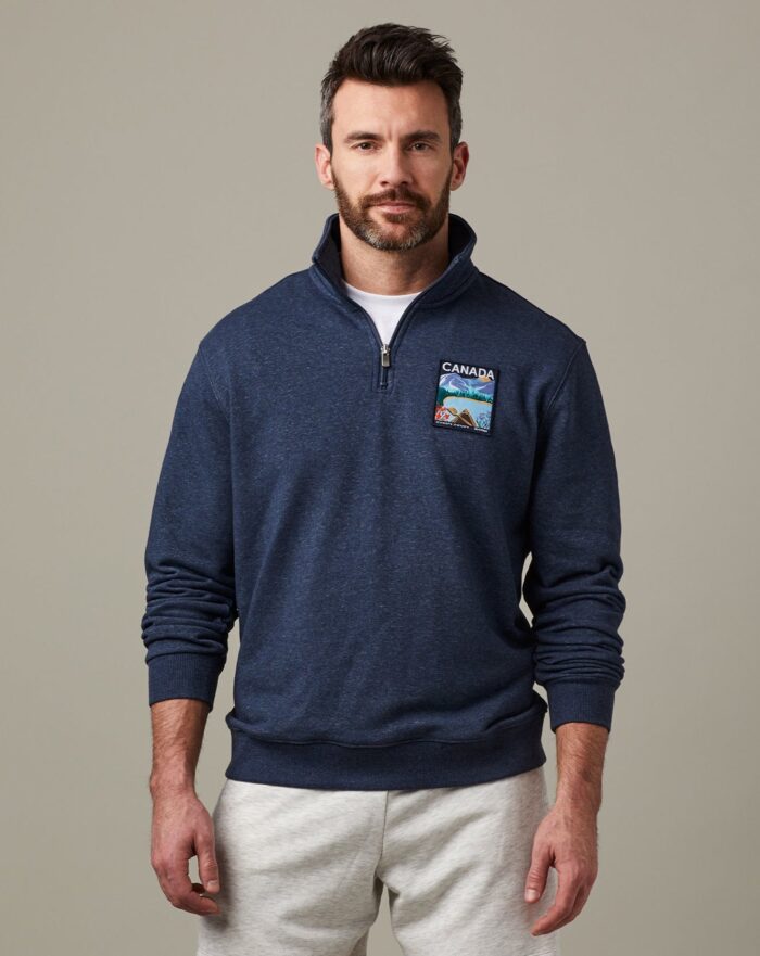 Canada Unisex French Terry Quarter Zip - Navy Marl - Image 1